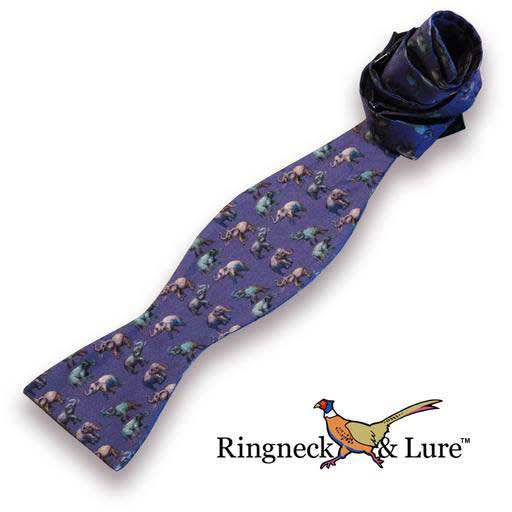 ELephants navy blue self tie bow tie from Ringneck & Lure