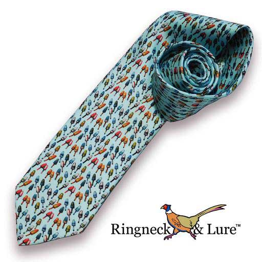 Lobster Buoys necktie on sky blue field from Ringneck & Lure