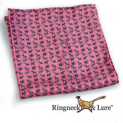 Elephant's raspberry colored pocket square from Ringneck & Lure