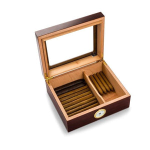 Mahogany Humidor with glass top and personalization interior view