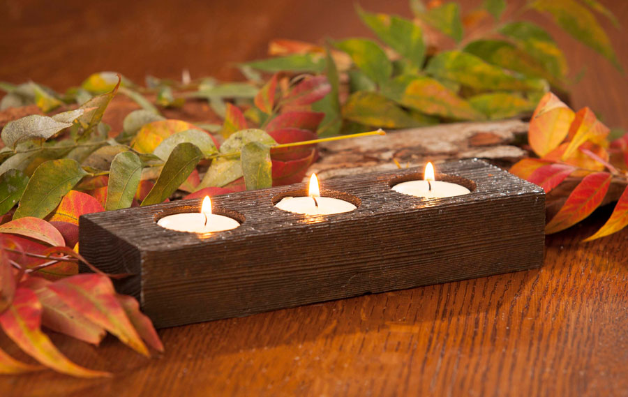 Reclaimed Cedar 3-Light Tealight Candle Holder Blue Valley Woodworks