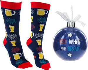 Red, White and Brew Christmas socks and ornament product image