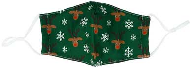Reindeers & Snowflakes kid's face mask red-nose reindeers and snowflakes flat view