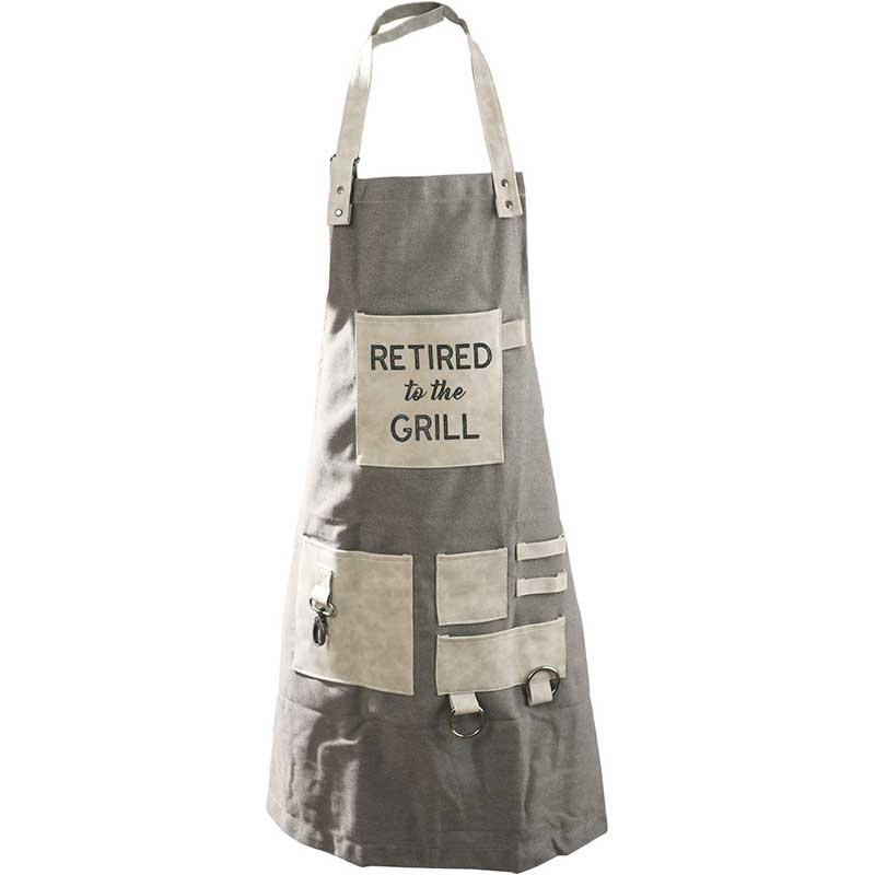 Retired To The Grill grillng apron showing man at grill