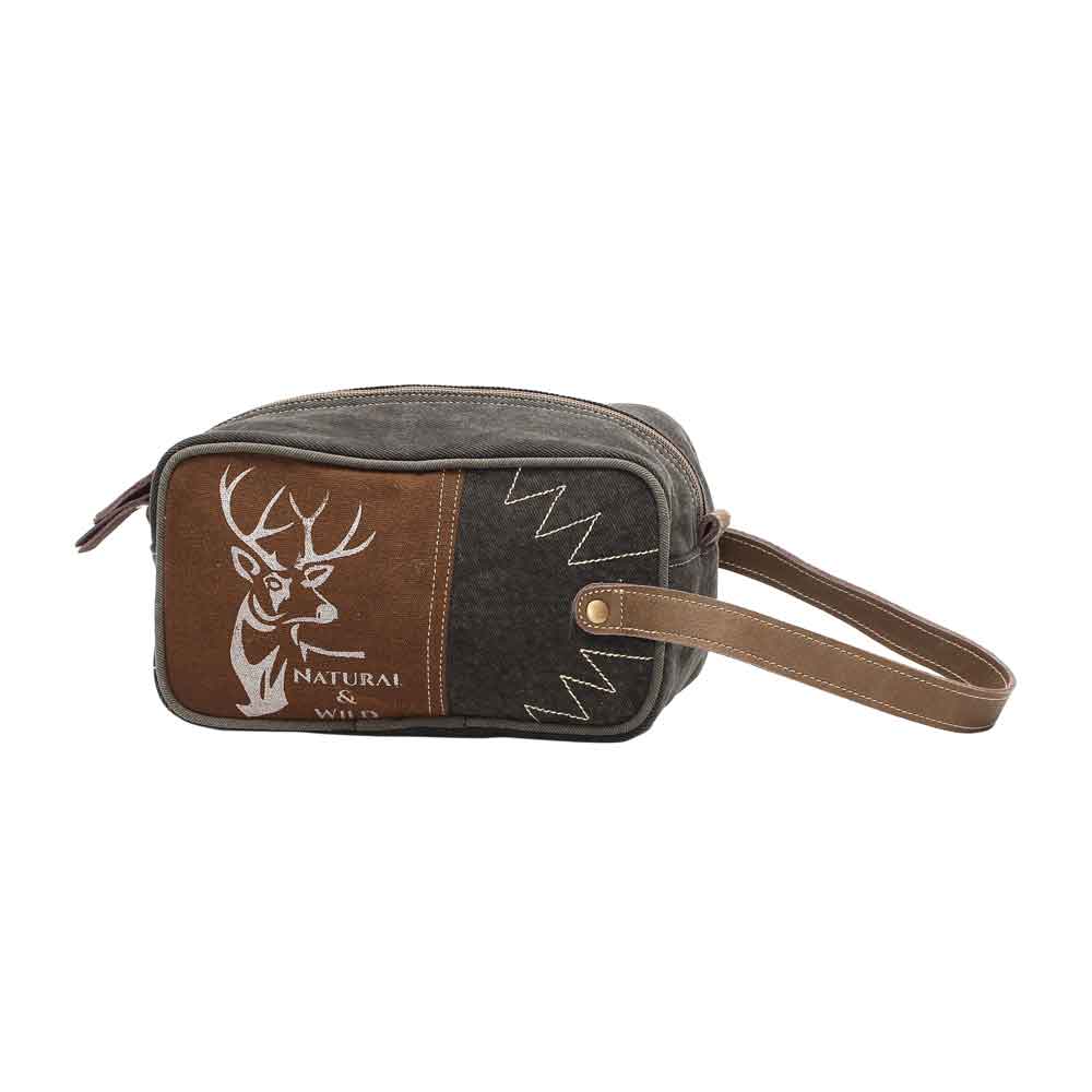 WILD Reindeer Shaving Kit Bag Canvas &amp; Leather Myra Bag Harley Butler Trading Company Front View