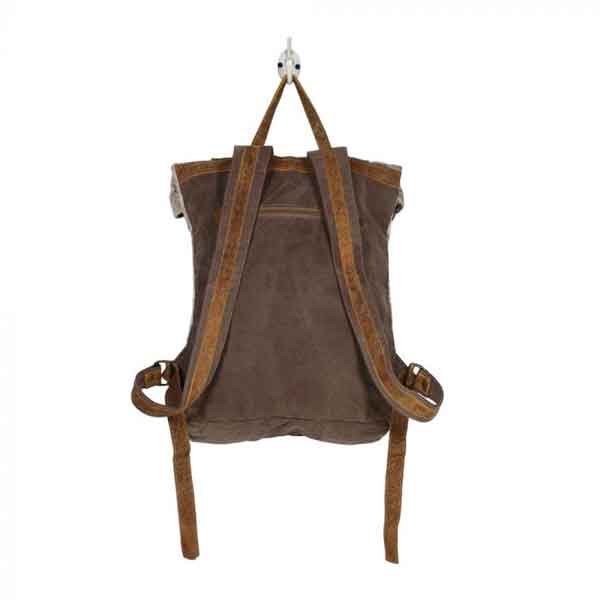 Classy Backpack Bag of canvas and hairon from Myra Bags back side with straps
