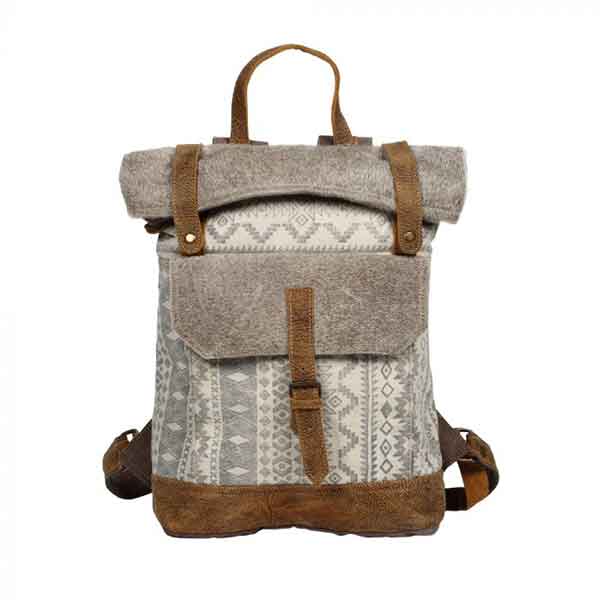 Classy Backpack Bag of canvas and hairon from Myra Bags front view
