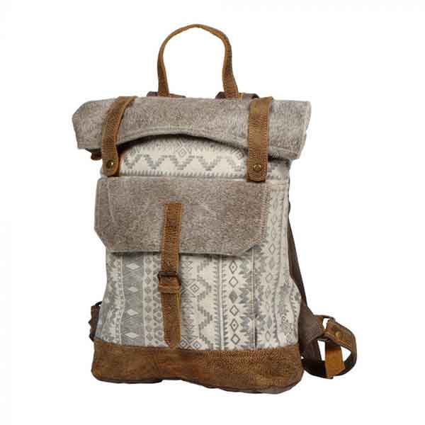 Classy Backpack Bag of canvas and hairon from Myra Bags angled view