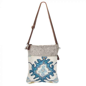 Bewitching Hues Crossbody Bag with eye-catching blue pattern from Myra Bag with extended strap