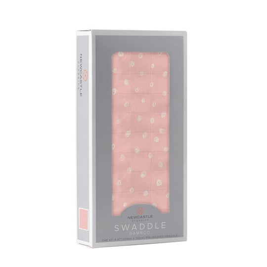 Pink Pearl Polka Dot Bamboo Swaddle angled package