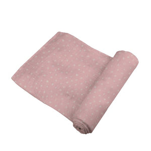 Pink Pearl Polka Dot Bamboo Swaddle partially rolled out