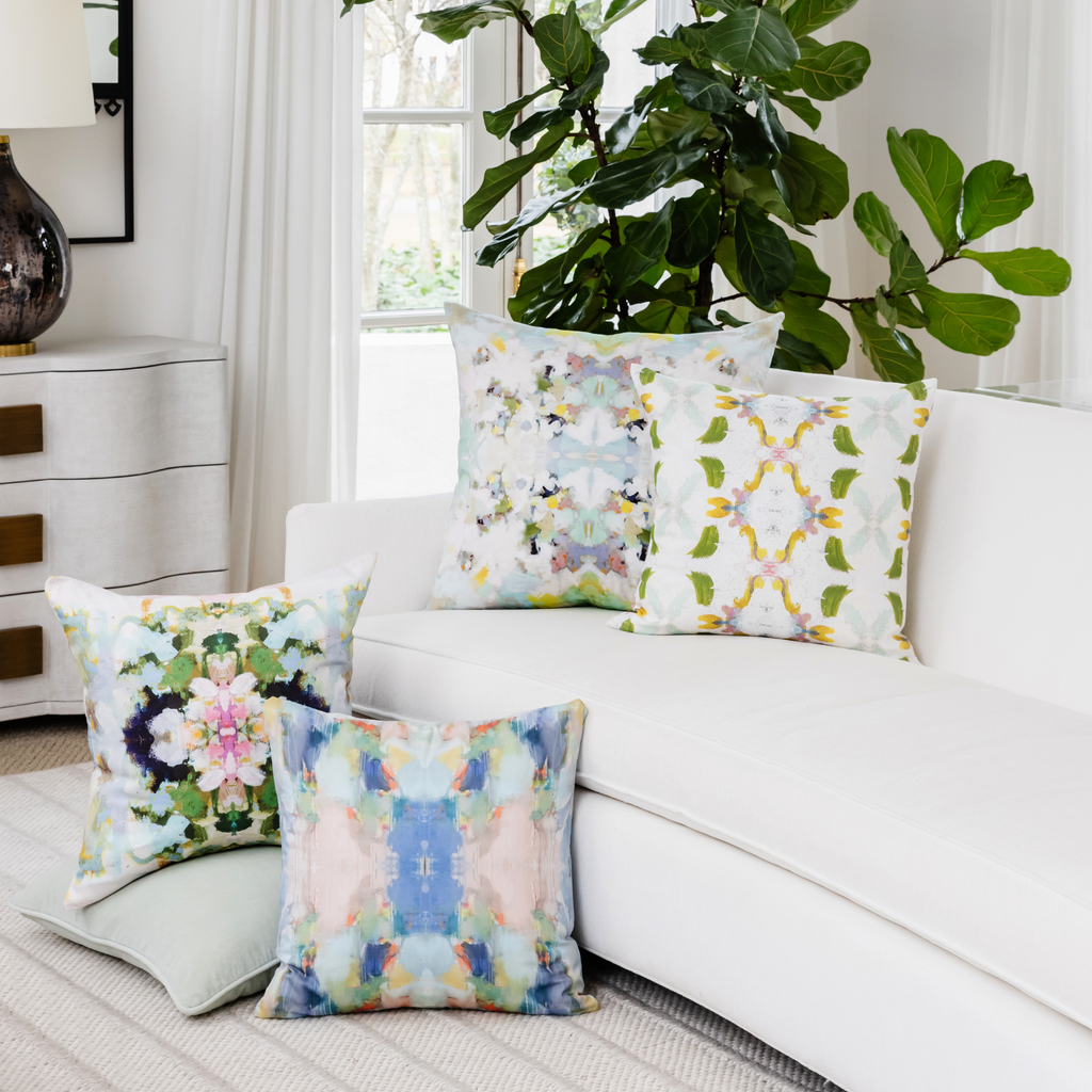 Lady Bird Linen Throw Pillow in sofa display