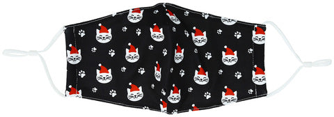Santa Cat holiday adult face mask with smiling cats in caps flat view