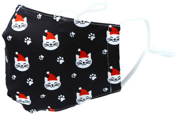 Santa Cat holiday adult face mask with smiling cats in caps side view
