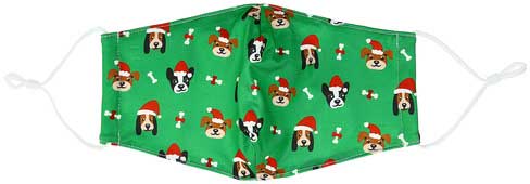 Santa Dog adult holiday mask with dogs in red caps flat view