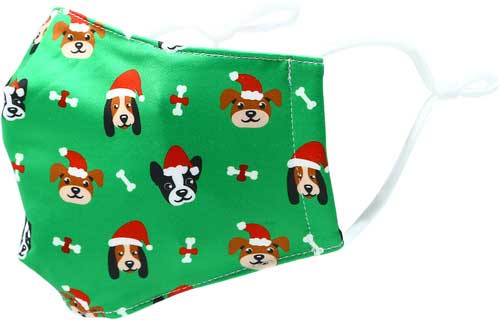 Santa Dog adult holiday mask with dogs in red caps side view