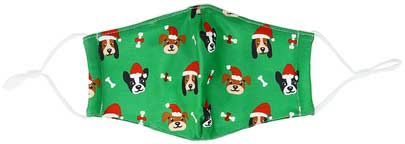 Santa Dog Kid's Mask with dogs in red caps and bones flat view