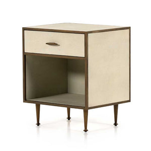 Shagreen bedside table in ivory cover with antique brass finish