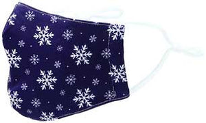 Snowflakes kid's face mask with snwoflakes on blue background side view
