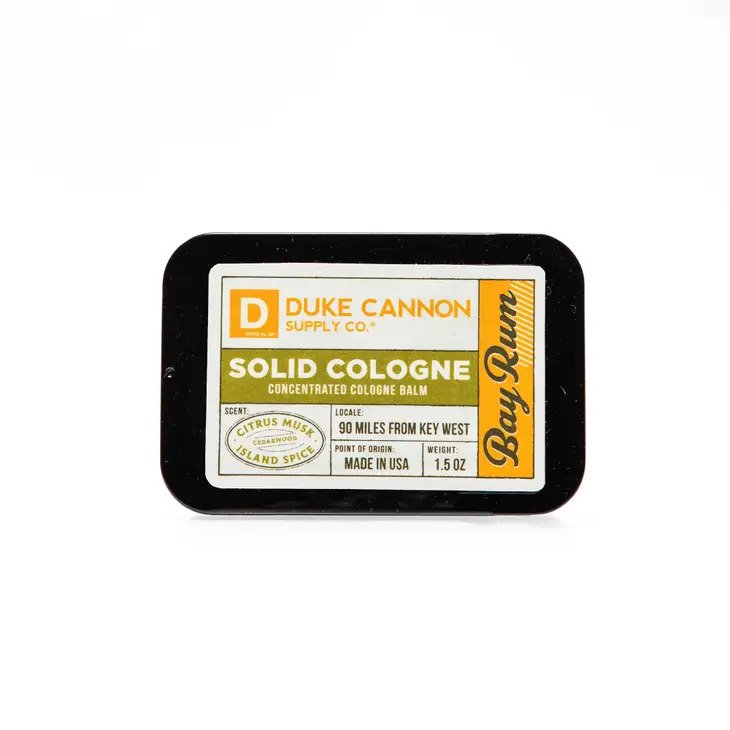 Solid Cologne, Bay Rum is 1.5 ounces of citrus musk, cedarwood, and island spices fragrance