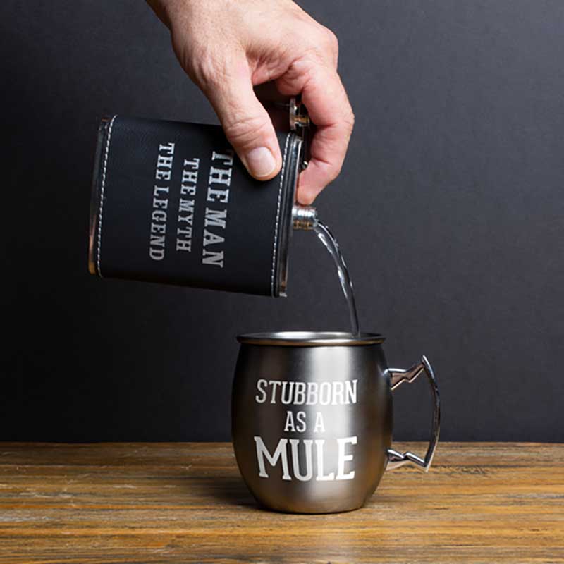 Stubborn Moscow Mule stainless steel cup with slogan lifestyle image