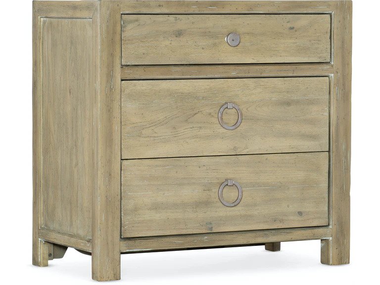 Surfrider Three Drawer Nightstand in light wood finish from Hooker