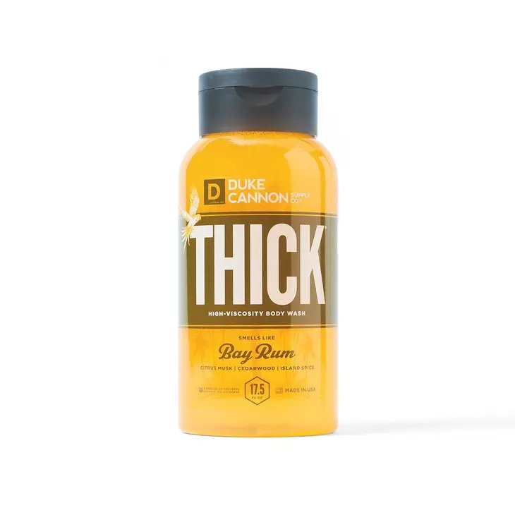 THICK Body Wash Bay Rum with a fresh citrus musk, cedarwood, and island spices fragrance