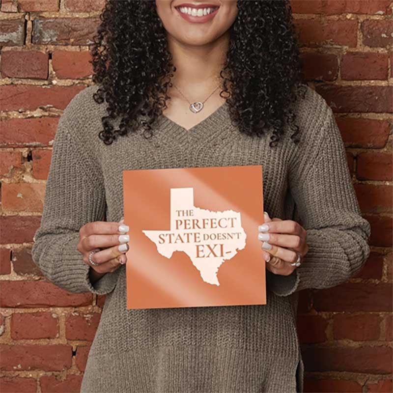 Texas The Perfect State Glass Plaque held by model