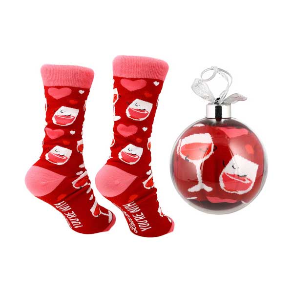 Love The Wine You're With Christmas socks and ornament back view