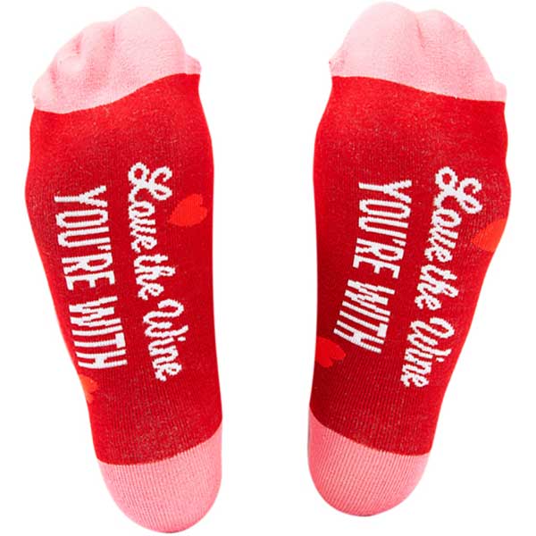 Love The Wine You're With Christmas socks and ornament slogan on soles