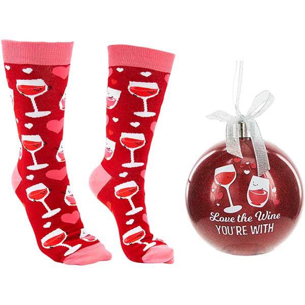 Love The Wine You&#39;re With Christmas socks and ornament product image
