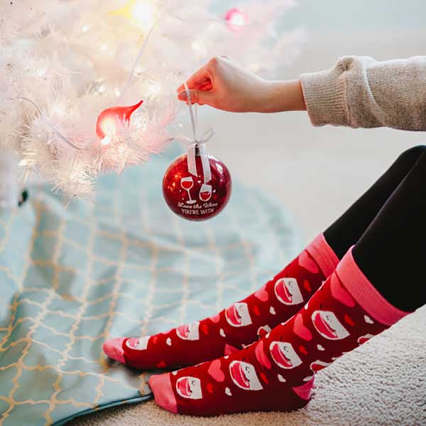 Love The Wine You're With Christmas socks woman hanging ornament