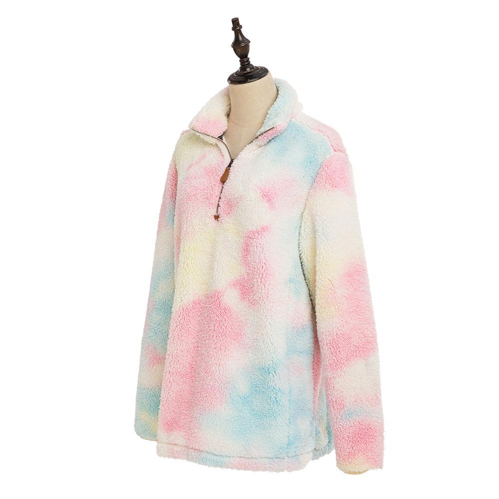 Tie Dye Faux Fur Women's Sherpa Pullover (#1) with hidden pockets