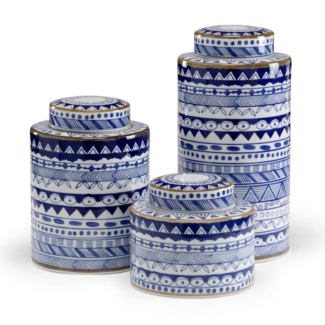 Blue and White Canisters Wildwood Ceramic Set of 3
