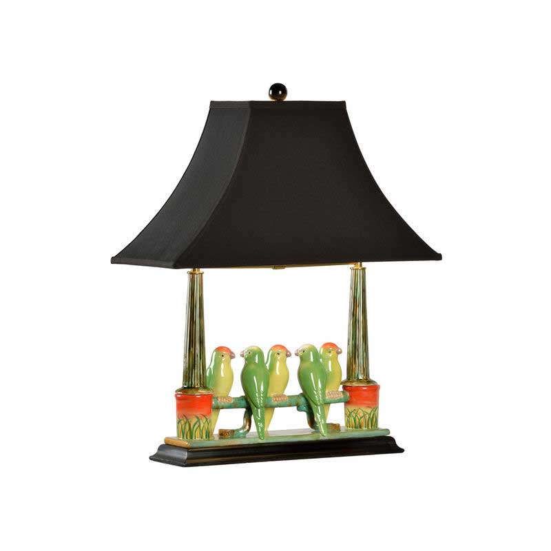 Budgies Table Lamp Kids Room Decor Birds on a Fence Wildwood Home Black Shade