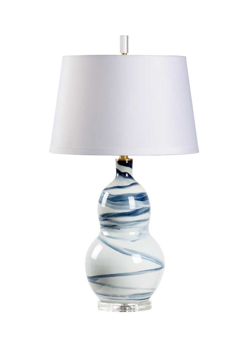 Isadora Table Lamp Blue Swirl Design on White Porcelain Base