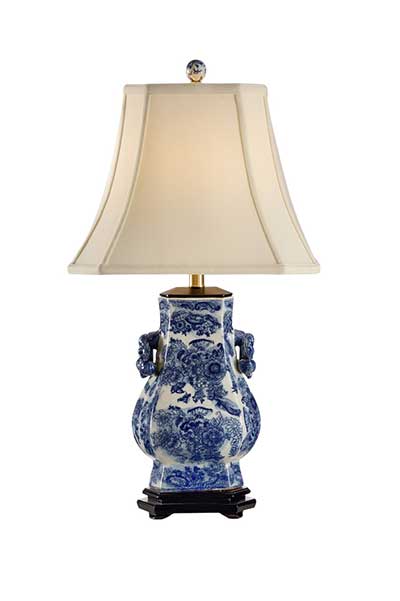 Blue Tang Lamp with hand painted blue floral motif and white crackle finish from Wildwood