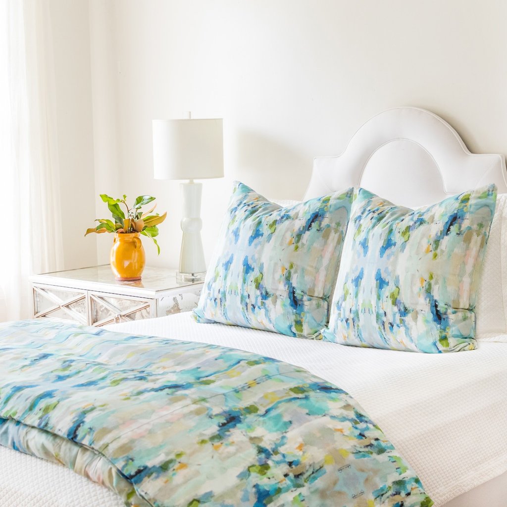 Wintergreen duvet cover in a variety of soft green shades from Laura Park Designs