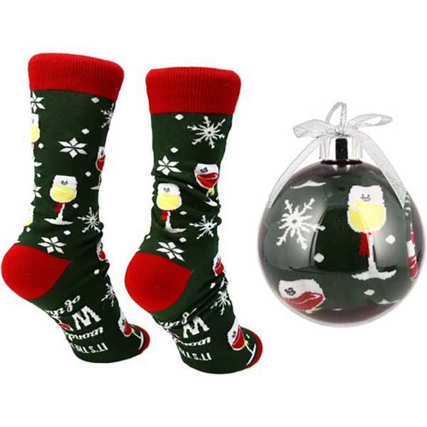 Wonderful Wine Christmas Socks and Ornament back view
