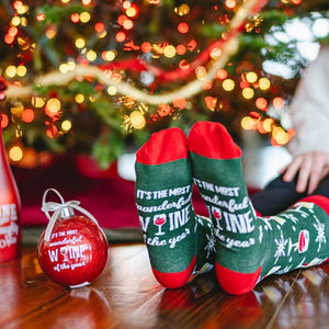 Wonderful Wine Christmas Socks and Ornament woman wearing socks