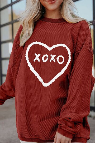 Heart Letter Graphic Round Neck Sweatshirt
