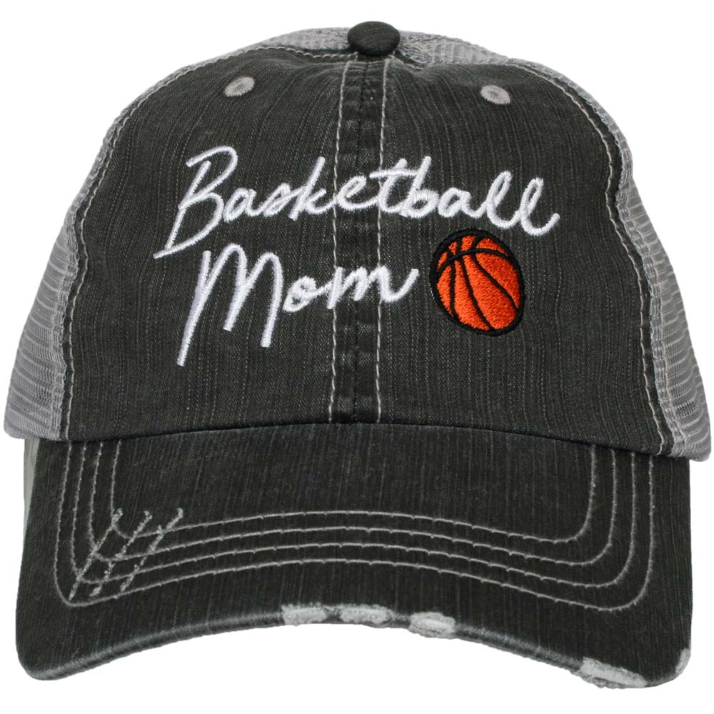 Basketball Mom Trucker Hat embroidered with basketball, from Katydid