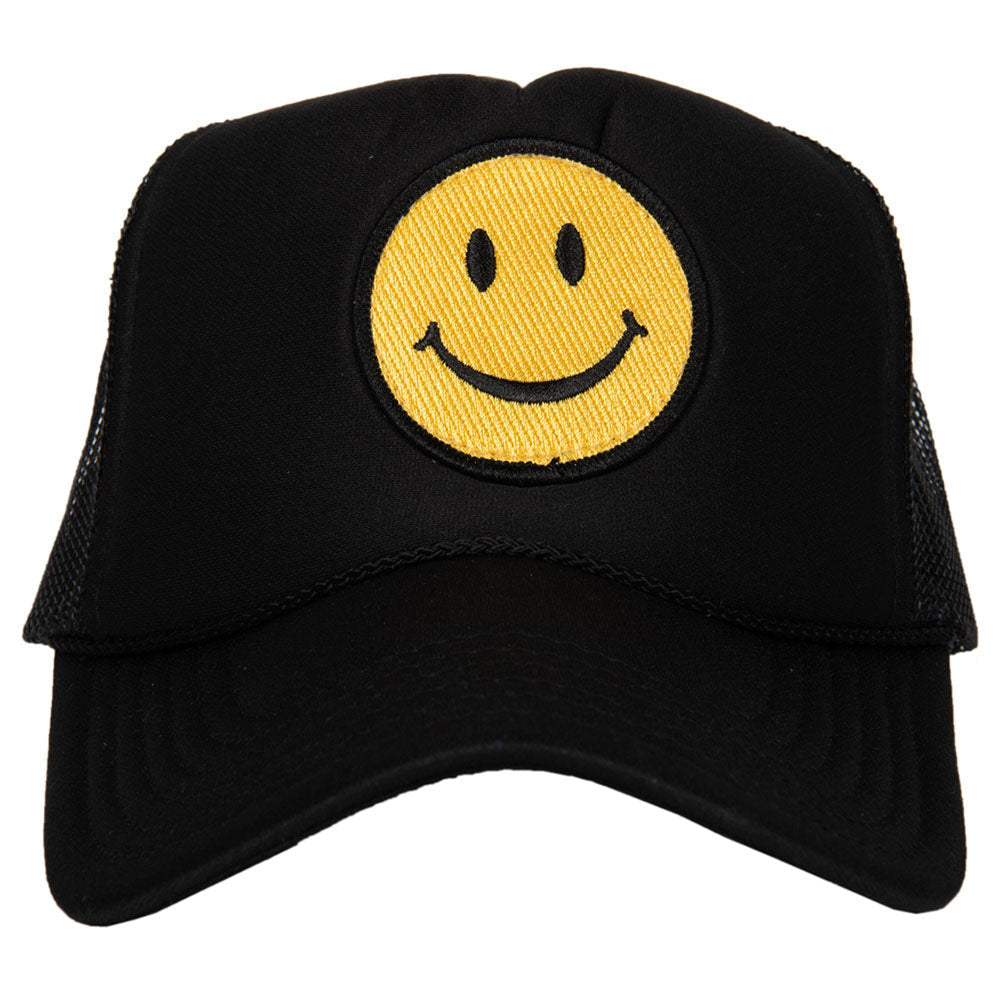 Happy Face Foam Trucker Hat in black