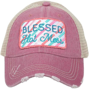 Blessed Hot Mess Trucker Hat in Mauve