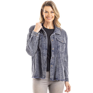 Corduroy Distressed Shackets for Women in distressed navy