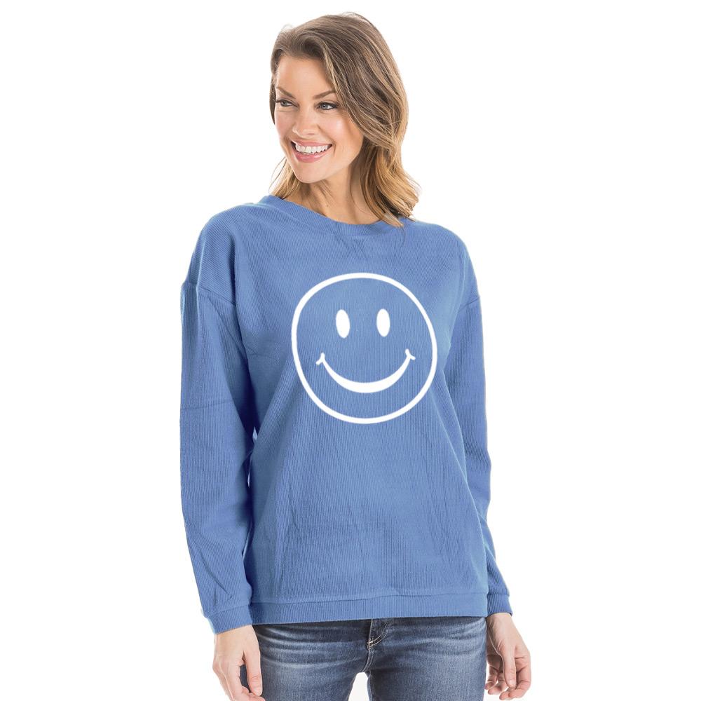 Smiley Face Corded Sweatshirt in blue