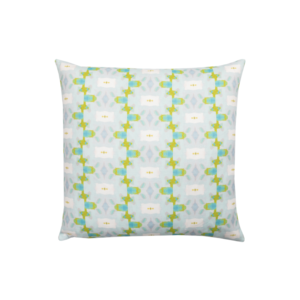 Chloe Blue Linen pillow from Laura Park Designs in light blues and greens square