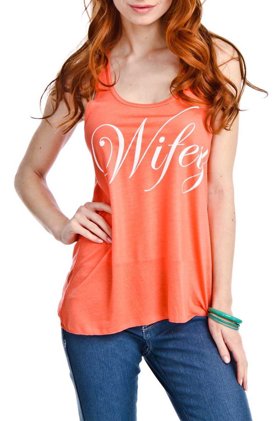 Wifey Tank Top flowy cotton/polyester tank in coral