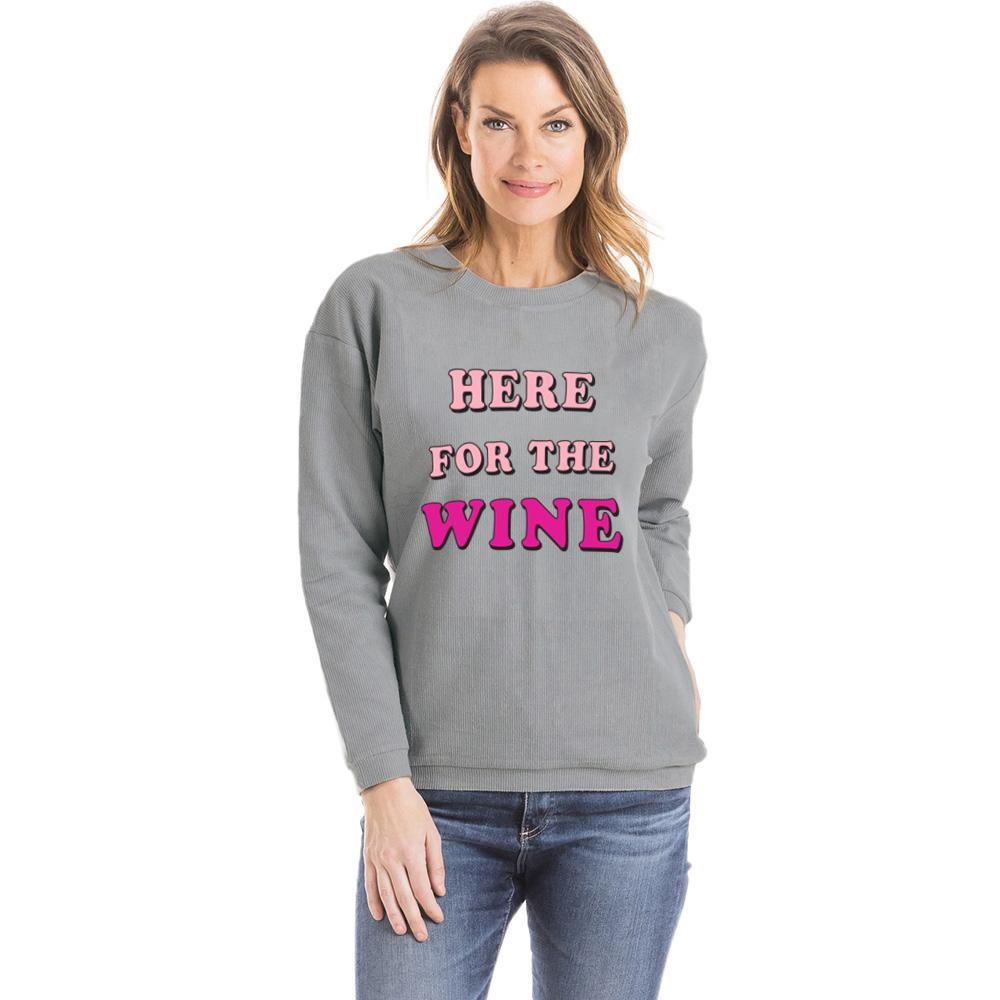 Here For The Wine Corded Sweatshirt in light pink worn by model