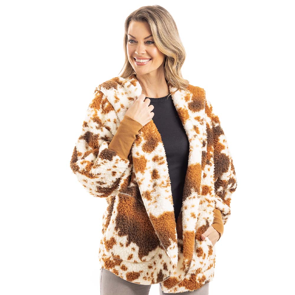 Brown Cow Print Lightweight Body Wrap with Hoodie for those cool afternoons and evenings